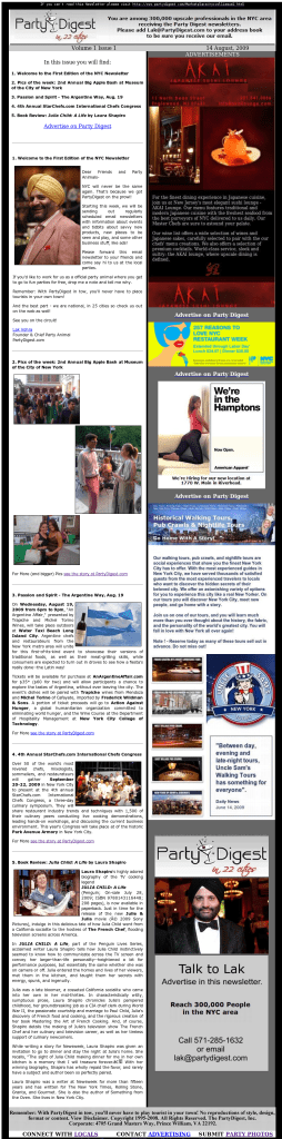 Party Digest Newsletter NYC Volume 1 Issue 1