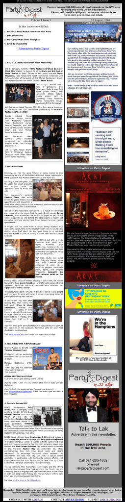 Party Digest Newsletter NYC Volume 1 Issue 2