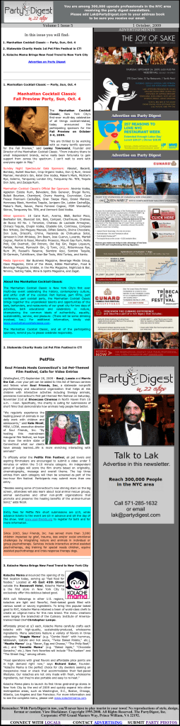 Party Digest Newsletter NYC Volume 1 Issue 5