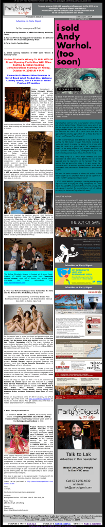 Party Digest Newsletter NYC Volume 1 Issue 6