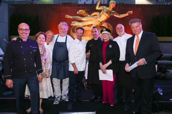 Citymeals on Wheels, Cheftopia 2015 : Chef Alfred Portale; Chef Alice Waters; Chef Jimmy Schmidt; Event Honoree Chef Jonathan Waxman; Chef Stephan Pyles; Iron Chef Marc Forgione; Citymeals Co-Founder & Board Chair Gael Greene; Event Honoree Chef Larry Forgione; Citymeals Board Member and Grand Host of the event Nick Valenti, CEO of Patina Restaurant Group  (Eric Vitale Photography - Media Release photos)